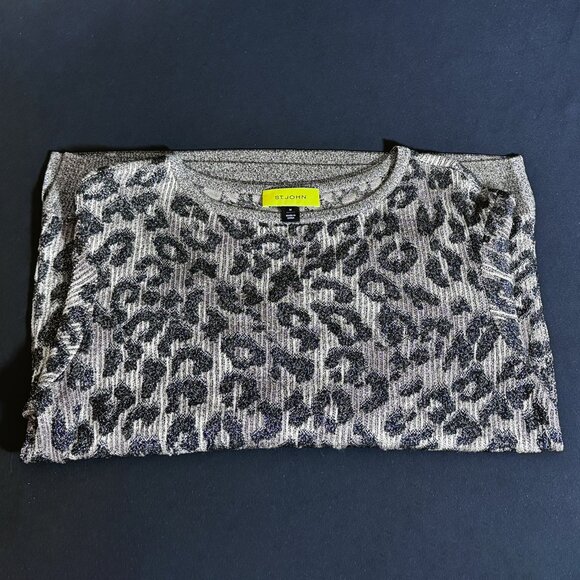 St. John Metallic Thread Leopard Print Black/Brown Knit Sweater Size M - Picture 3 of 3